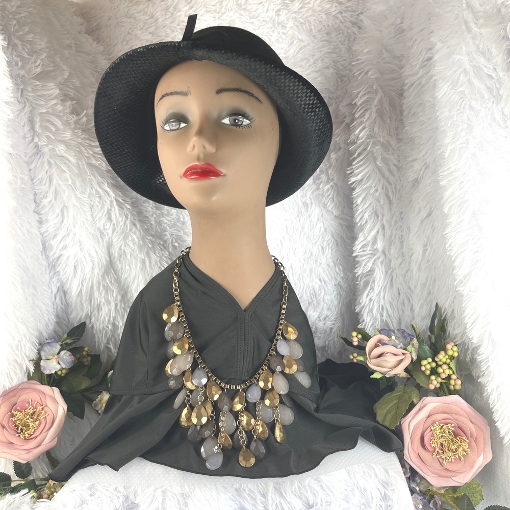 Unbranded Statement Necklace Women OS Gold Grey Champagne Bib Teardrop Faceted